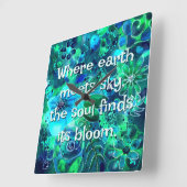 Abstracte bloemen teal blauw groen gepersonaliseer vierkante klok (Hoek)