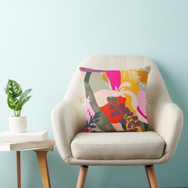 Abstracte Bloemen Vette Kleur Blok Leuke Zomer Kussen (Stoel)