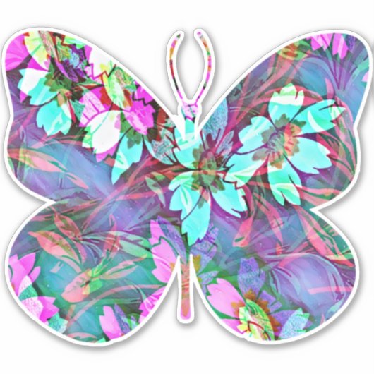 Abstracte Bloemen Vlinder Sticker (Voorkant)