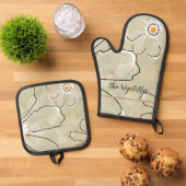 Abstracte Bloemen Voeg een Naam Groot Toe Ovenwant & Pannenlap Set (Top down)
