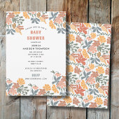 Abstracte Bloemen & Vogels Mid Century Baby shower Kaart