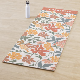 Abstracte Bloemen & Vogels Mid Century Modern Naam Yogamat
