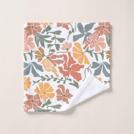 Abstracte Bloemen & Vogels Mid Century Modern Patt Bad Handdoek (Wasdoekje)