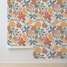 Abstracte Bloemen & Vogels Mid Century Modern Patt