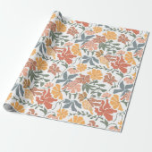 Abstracte Bloemen & Vogels Mid Century Modern Patt Cadeaupapier (Uitgerold)