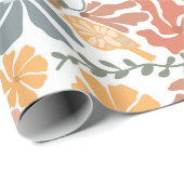 Abstracte Bloemen & Vogels Mid Century Modern Patt Cadeaupapier (Rol Hoek)