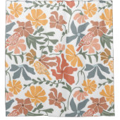 Abstracte Bloemen & Vogels Mid Century Modern Patt Douchegordijn (Voorkant)