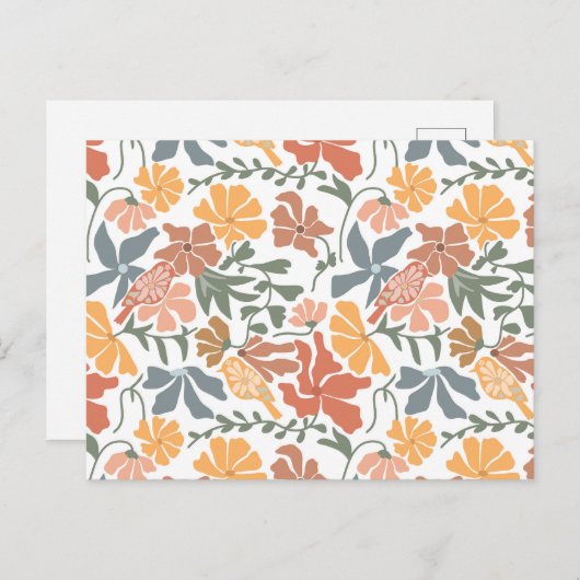 Abstracte Bloemen & Vogels Mid Century Modern Patt Feestdagenkaart (Voorkant / Achterkant)
