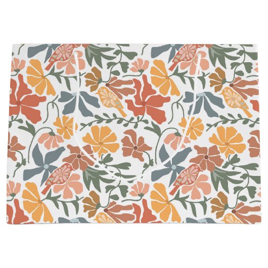 Abstracte Bloemen & Vogels Mid Century Modern Patt Groot Cadeauzakje (Voorkant)