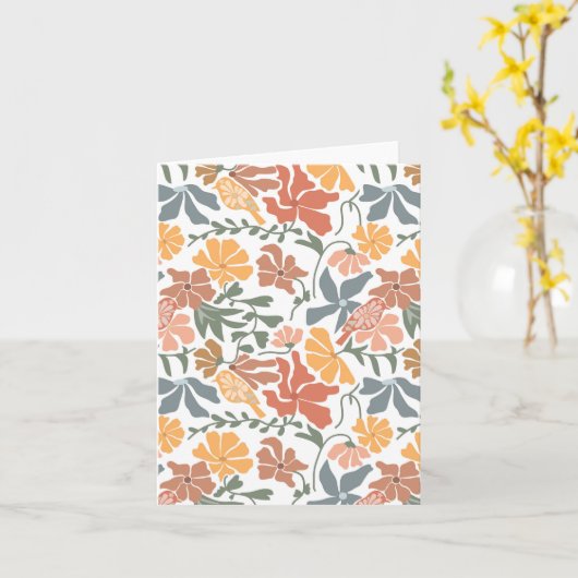 Abstracte Bloemen & Vogels Mid Century Modern Patt Kaart (Gele Bloem)