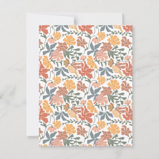 Abstracte Bloemen & Vogels Mid Century Modern Patt Notitiekaartje (Achterkant)