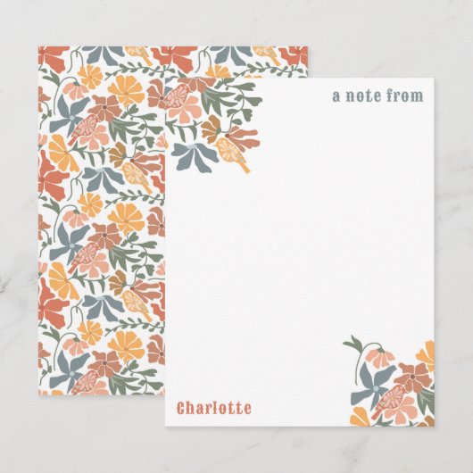 Abstracte Bloemen & Vogels Mid Century Modern Patt Notitiekaartje (Voorkant / Achterkant)