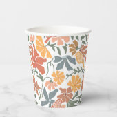 Abstracte Bloemen & Vogels Mid Century Modern Patt Papieren Bekers (Voorkant)
