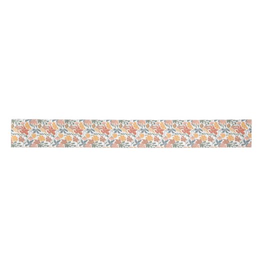 Abstracte Bloemen & Vogels Mid Century Modern Patt Satijnen Lint (Voorkant)