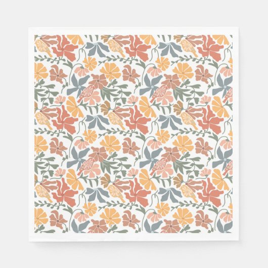 Abstracte Bloemen & Vogels Mid Century Modern Patt Servet (Voorkant)