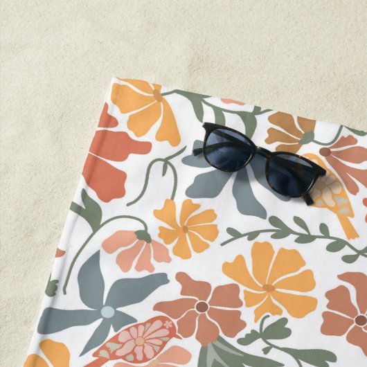 Abstracte Bloemen & Vogels Mid Century Modern Patt Strandlaken (In situ)