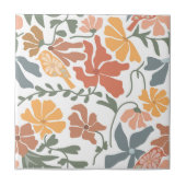 Abstracte Bloemen & Vogels Mid Century Modern Patt Tegeltje (Voorkant)