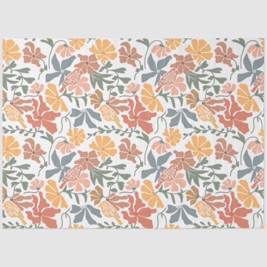 Abstracte Bloemen & Vogels Mid Century Modern Patt Tissuepapier (Voorkant)