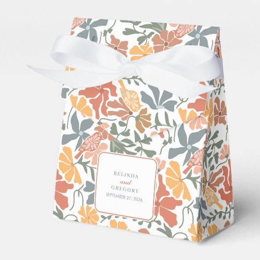 Abstracte Bloemen & Vogels Mid Century Modern Wedd Bedankdoosjes (Voorkant Zijde)