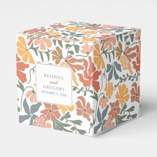 Abstracte Bloemen & Vogels Mid Century Modern Wedd Bedankdoosjes (Voorkant Zijde)