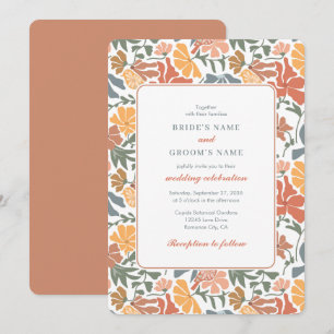 Abstracte Bloemen & Vogels Mid Century Modern Wedd Kaart