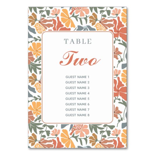 Abstracte Bloemen & Vogels Mid Century Modern Wedd Kaart (Achterkant)