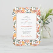 Abstracte Bloemen & Vogels Mid Century Modern Wedd Kaart (Staand voorkant)