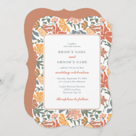 Abstracte Bloemen & Vogels Mid Century Modern Wedd Kaart