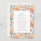 Abstracte Bloemen & Vogels Mid Century Modern Wedd Kaart (Voorkant)