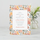 Abstracte Bloemen & Vogels Mid Century Modern Wedd Kaart (Staand voorkant)