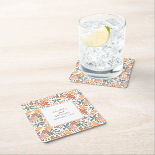 Abstracte Bloemen & Vogels Mid Century Modern Wedd Kartonnen Onderzetters