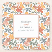 Abstracte Bloemen & Vogels Mid Century Modern Wedd Kartonnen Onderzetters (Voorkant)