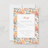 Abstracte Bloemen & Vogels Mid Century Modern Wedd RSVP Kaartje (Voorkant)