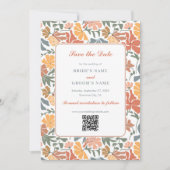 Abstracte Bloemen & Vogels Mid Century Modern Wedd Save The Date (Voorkant)
