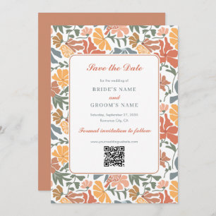 Abstracte Bloemen & Vogels Mid Century Modern Wedd Save The Date