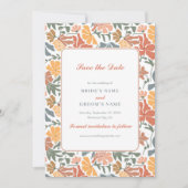 Abstracte Bloemen & Vogels Mid Century Modern Wedd Save The Date (Voorkant)
