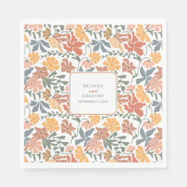 Abstracte Bloemen & Vogels Mid Century Modern Wedd Servet