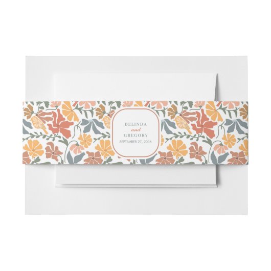 Abstracte Bloemen & Vogels Mid Century Modern Wedd Uitnodigingen Wikkel (Voorkant Voorbeeld)