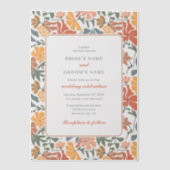 Abstracte Bloemen & Vogels Mid Century Modern Wedd Vellum Uitnodigingen (Voorkant)