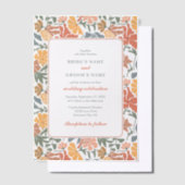 Abstracte Bloemen & Vogels Mid Century Modern Wedd Vellum Uitnodigingen (Offset)