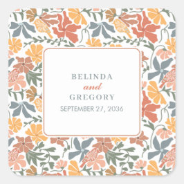Abstracte Bloemen & Vogels Mid Century Modern Wedd Vierkante Sticker