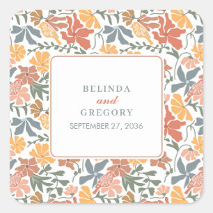 Abstracte Bloemen & Vogels Mid Century Modern Wedd Vierkante Sticker