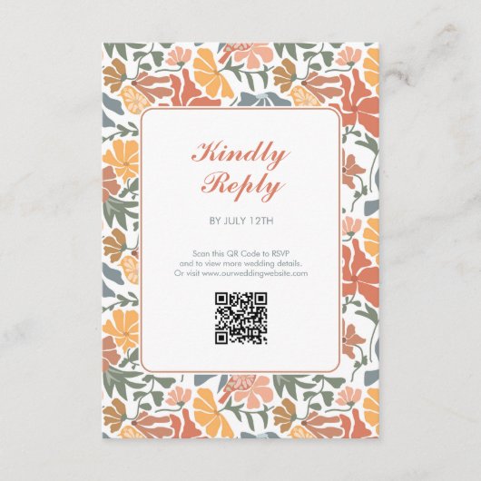 Abstracte Bloemen & Vogels Mid Century Moderne Tro Informatiekaartje (Voorkant)