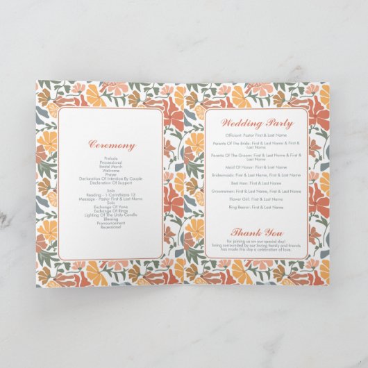 Abstracte Bloemen & Vogels Wedding Order of Servic Programma (Binnen)