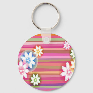 Abstracte bloemen Warm Colors Pink Stripes Sleutelhanger