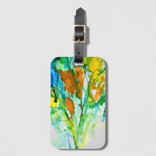 Abstracte bloemen waterverf bagagelabel (Voorkant (verticaal))