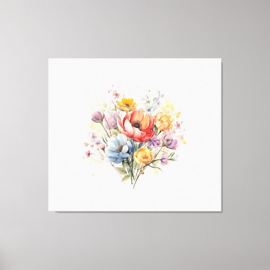 Abstracte Bloemen Waterverf Kleurrijk Boeket Canvas Afdruk (Voorkant)