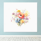 Abstracte Bloemen Waterverf Kleurrijk Boeket Canvas Afdruk (Insitu (Houten vloer))