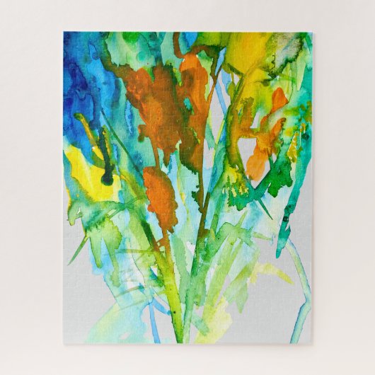 Abstracte bloemen waterverf legpuzzel (Verticaal)