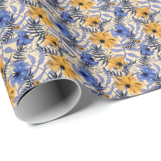 Abstracte Bloemen: Waterverf Modern Pattern Cadeaupapier (Rol Hoek)